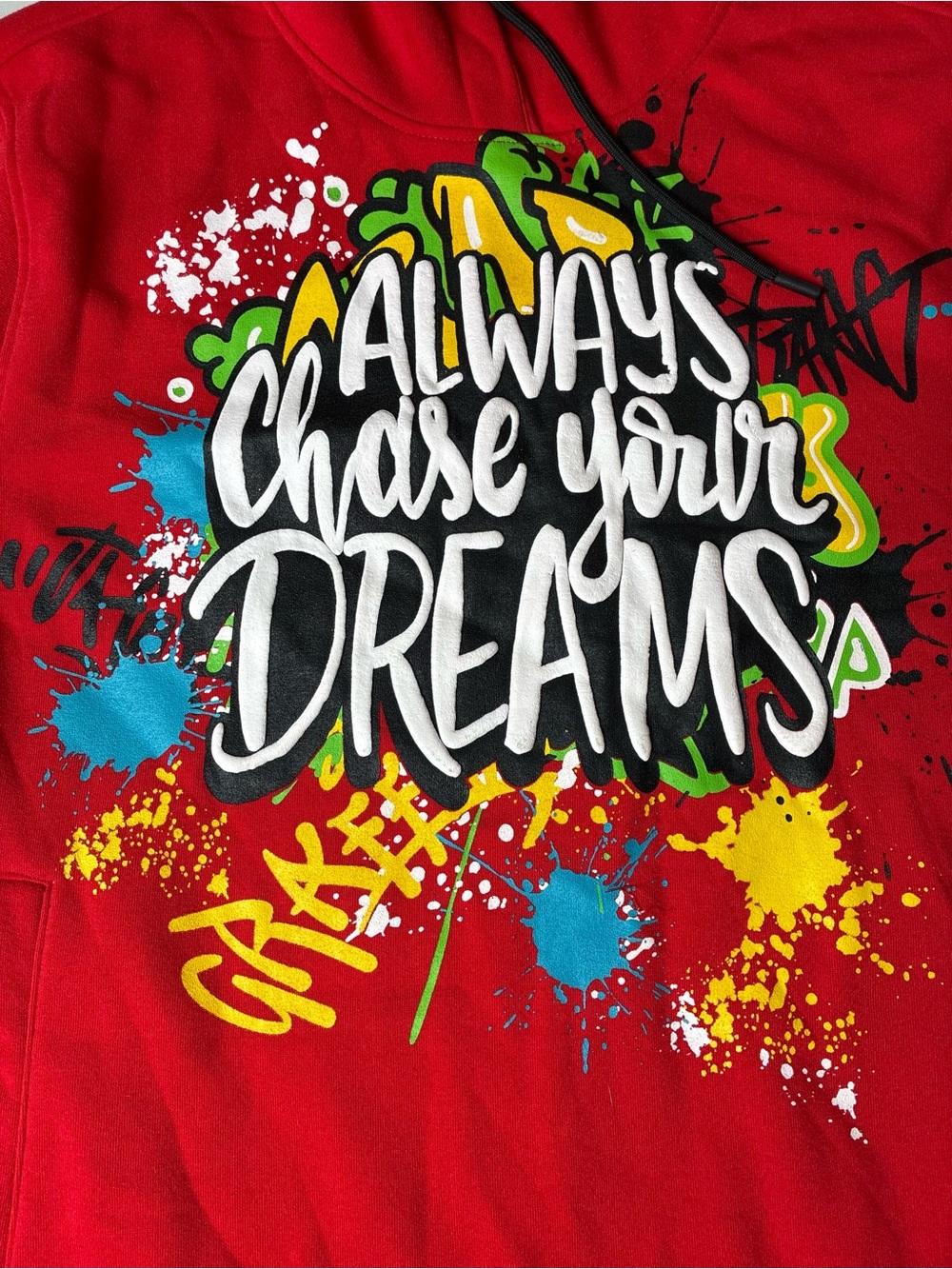 Red Graphic Crewneck Hoodie - Always Chase Your Dreams - Picture 5 of 9